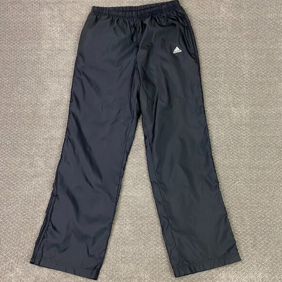 Vintage Y2K Adidas Windbreaker Track Pants Men's Medium Black Nylon Ankle Zip - Picture 1 of 16